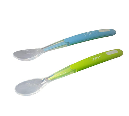 Chic Buddy Soft tip Silicon Spoons for Baby Feeding, First Stage Spoons for Babies (Green and Blue) Pack of 2