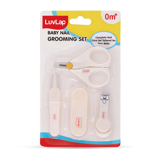 LuvLap Baby Grooming Scissors & Nail Clipper Set/Kit, Manicure Set, 4pcs, White, 0m+