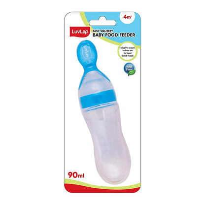 LuvLap Feeding Spoon with Squeezy food Grade Silicone Feeder bottle, 90ml, Blue