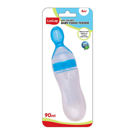 LuvLap Feeding Spoon with Squeezy food Grade Silicone Feeder bottle, 90ml, Blue