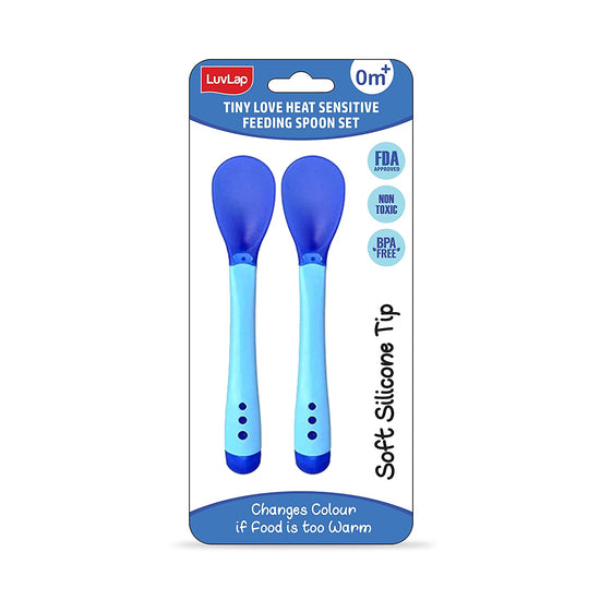 LuvLap Tiny Love Heat Sensitive Baby Feeding Spoons Set, 2 pcs Blue