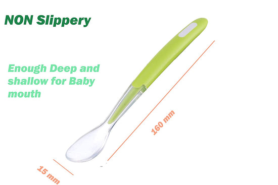 Chic Buddy Soft tip Silicon Spoons for Baby Feeding, First Stage Spoons for Babies (Green and Blue) Pack of 2