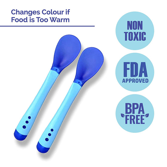 LuvLap Tiny Love Heat Sensitive Baby Feeding Spoons Set, 2 pcs Blue